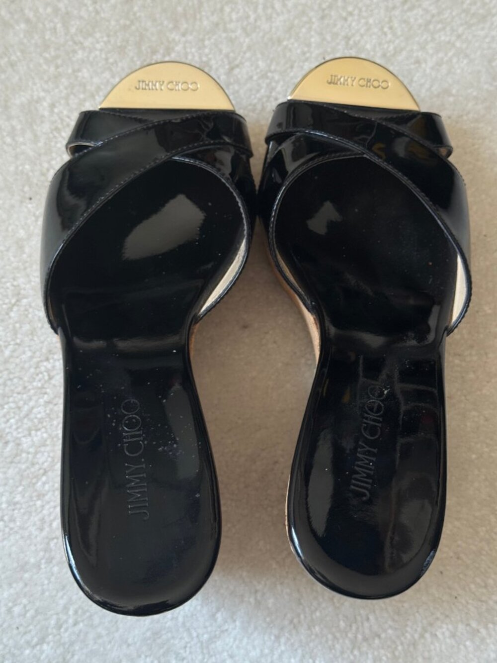 Jimmy Choo Perfume Wedge Black Patent Leather Sandals - Size 7